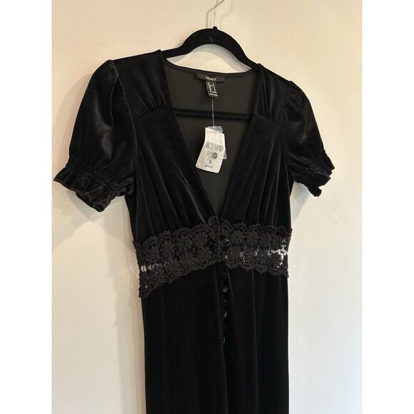 Goth Emo Whimisgoth Maxi Velvet Dress Lace Button Size Small Stretch Smocked - Picture 2 of 9